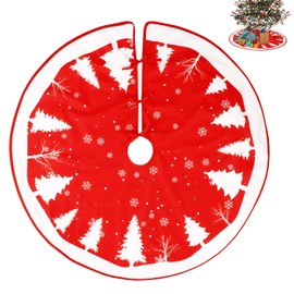 Christmas Tree Skirt, 35.43in Cloth Skirt Clearance for Christmas Tree Decor Snowflakes Trees Pattern Christmas Tree Mat for Under Tree Christmas Tree Accessories for Decorations (Red)