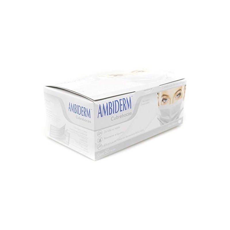 Ambiderm Cubrebocas 3 Capas Plisados Ajuste Nasal Colores (Blanco)