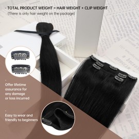 Sunny Hair Clip in Hair Extensions Remy Human Hair Extensions for Women Real Hair Clip in Extensions Double Weft Jet Black (12 inch-5pcs/80g, 14-24 inch-7pcs/120g)