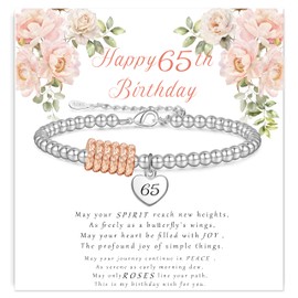 GEMAURA 65th Birthday Gifts for Women,Adjustable Silver Bracelet for Women Sterling Silver Bracelet 65th Birthday Presents Gifts Ideas with Cards for Mum Sister Grandma