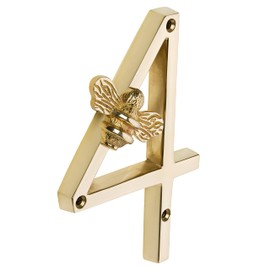 Gold Brass bee House Number with Bee design | 5 inch Modern Door Sign Numbers Signs Plaques | Street Home Address Numerals (4)