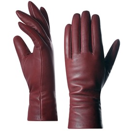 Harssidanzar Women's Leather Winter Gloves,Genuine Lambskin Leather Lined Cashmere Warm Driving Gloves For Women GL006UK,Burgundy, Size XS