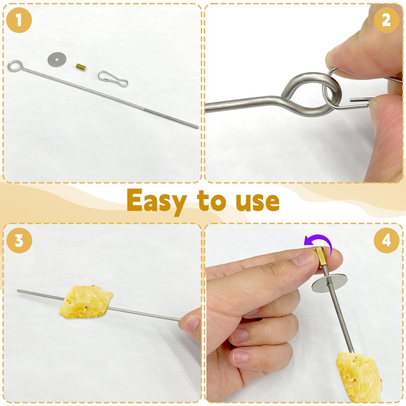 Vogelspieß, 4 Stück Papageienspieß Futterautomat Edelstahl Huhn Gemüse Spieß Obst