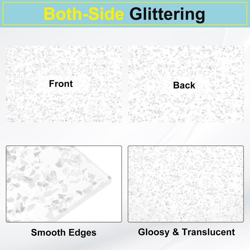 MECCANIXITY 1Pcs White Glitter Acrylic Sheets 1/8" Thickness 12"x8" Transparent