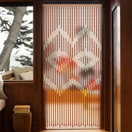 RudiUsoy Wood & Bamboo Beaded Curtain, Hippie Boho Bohemian Natural Wooden Door Beaded Curtain Doorway, Wooden Beaded Curtains for Doorway Room Divider (Coffee White)