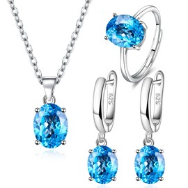 TOEECY Jewellery Set for Women and Girls Crystals 925 Silver Plated Pendant Necklace Earrings Rings Set Jewellery Set Cubic Zirconia Gift Bridal Jewellery, Alloy Steel