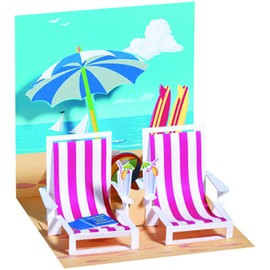 Up With Paper 3D Pop Up Greeting Card - BEACH CHAIRS, Multicolor, 5.5 x 5.5 (UP-WP-611)