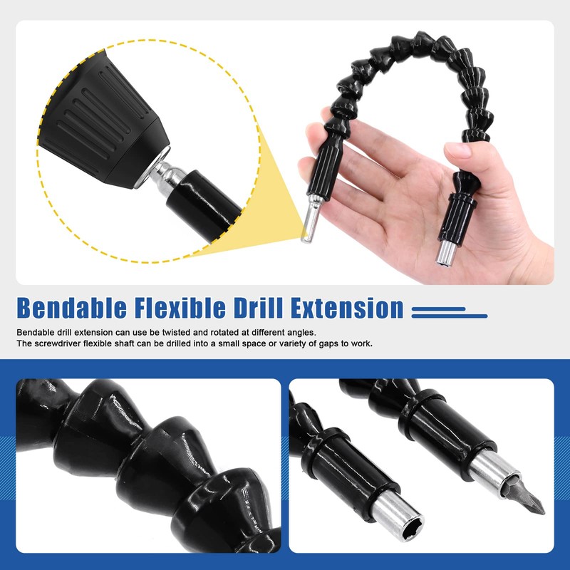 Glarks 24Pcs Flexible Drill Bit Extension Set, 105° Right Angle
