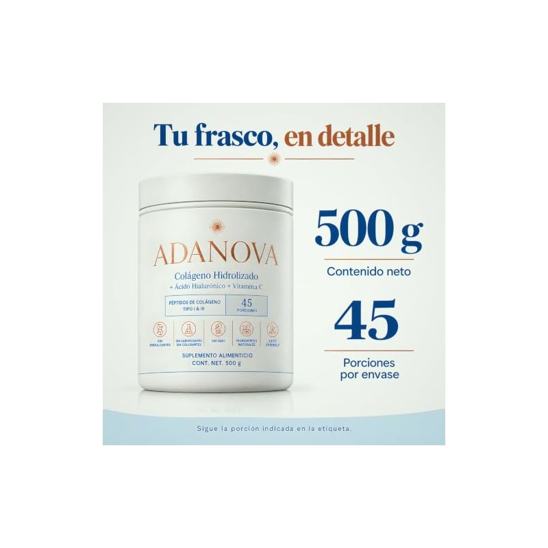 Adanova Colágeno Hidrolizado Polvo Ácido Hialurónico Vitamina Péptidos Bovinos Tipo