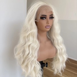 MISSWEN Long Wavy Synthetic Hair Heat Resistant Frontal Lace Wig Platinum blonde