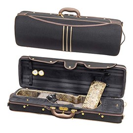 MI&VI Professional Hard-Shell Violin Case 4/4 (Full Size) Luxury Silk Interior | High-Density Foam | Lightweight | Oblong Shape | Adjustable Straps | Hygrometer | Thermometer (Black)