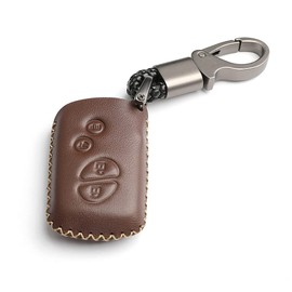 WFMJ Leather for Lexus RX350 ES350 IS250 GX460 LX570 Remote Smart 4 Buttons Key Case Holder Cover Fob Chain (Brown)