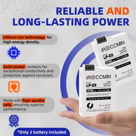 iROCCMIN 2Pcs LP-E8 Battery,2100mAh Battery for Canon EOS 650D 600D 550D, Kiss X7i X6i X4 X5 X6, Rebel T3i, T2i, T4i, T5i, LC-E8E
