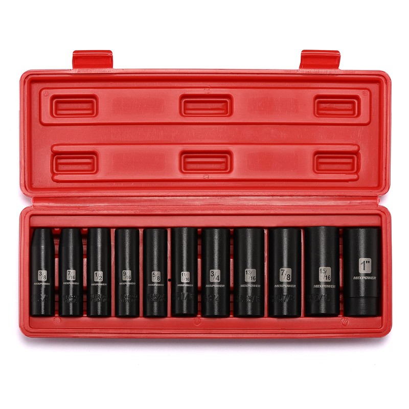 MIXPOWER 11 Pieces 1/2-Inch Drive Deep Impact Socket Set, 3/8-Inch