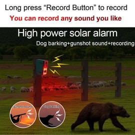 KEEDA Solar Sound & Strobe Light Alarm Motion Detector, 20 Second Recording & Gunshot & Dog Barking Sound, Siren Alert Security Warning System for Farm, Barn, Garden (1)