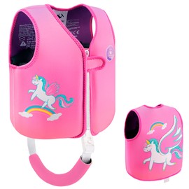 Pottwal Swim Vest for Kids - Swim Jacket for 1-2 Years (24-33LBS) - Buoyancy Aid Made of Neoprene & EPE - with 8 Pockets for Detachable EPE - Red Unicorn