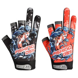 Sarini Winter Cycling Climbing Half-Finger Gloves, Fishing Half-Finger Gloves, Polyester Warm Koi Pattern Cycling Gym Non-Slip Grip Adult Teen (Red + Black)