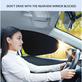 Car Window Shade (2Pack)-Light Tight Front Window Sunshade to Block 99.99% UVR ，48cmx35cm Adsorption Type Foldable Sunshade, Curved Design, not obstructing The Rearview Mirror Suitable ﻿ (2)