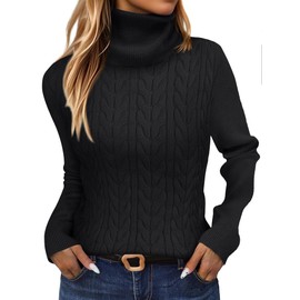 ANRABESS Womens Turtleneck Cable Knit Sweaters Long Sleeve Fitted Business Casual Pullover Top 2025 Fall Outfits Black Large
