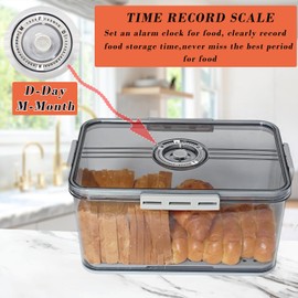 Bread Box Bread Boxes with Lid for Kitchen Counter, Airtight Loaf Bread Storage Container,Large Time Recording Bread Keeper for Homemade Bread, Toast, Bagel, Donut and Cookies (Grey)