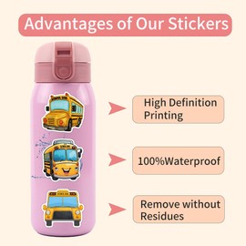 110 Packs Cartoon School Bus Stickers Water Bottles Laptop Phone Motorcycle Computer Guitar Skateboard Hydroflasks School Bus Vinyl Sticker Waterproof Aesthetic Trendy Decals for Teens Girls Adults