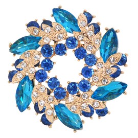 Gyn&Joy Leaf Floral Wreath Brooch Pin, Metal, crystal rhinestone