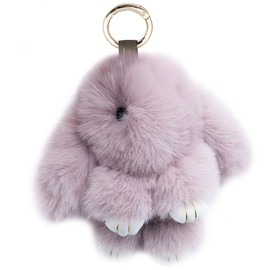 Xsclpomddy Bunny Keychain Soft Cute Faux Rabbit Fur Fluffy Pompom Keyring for Car Handbag Lovely Charm Ring,light red,7in