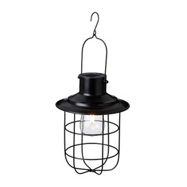 Solar Hanging Lantern Outdoor Waterproof Industry & Farmhouse Metal Solar Light with Vintage Warm Yellow Edison Bulb for Patio/ Garden/ Porch/ Yard Decor (Matte Black)