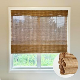 LETAU Cordless Wood Window Shades Blinds, Bamboo Sheer Light Filtering Woven Roman Shades, Walnut Beige, 30.5" W x 64" L