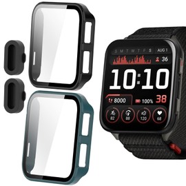 Compatible for Garmin Venu X1 Case, Lamshaw Hard PC Case with Tempered Glass Screen Protector with Silicone Dust Plug Compatible with Garmin Venu X1 Smartwatch (Black+Green)