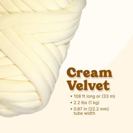 TUCO DEALS Ultra Soft 2.2 LBS (1kg) Chunky Yarn for Hand Knitting, Lush Velvet Fabric Tube Yarn to Make Handbags, Pillows, Blankets, Crafts (Cream)