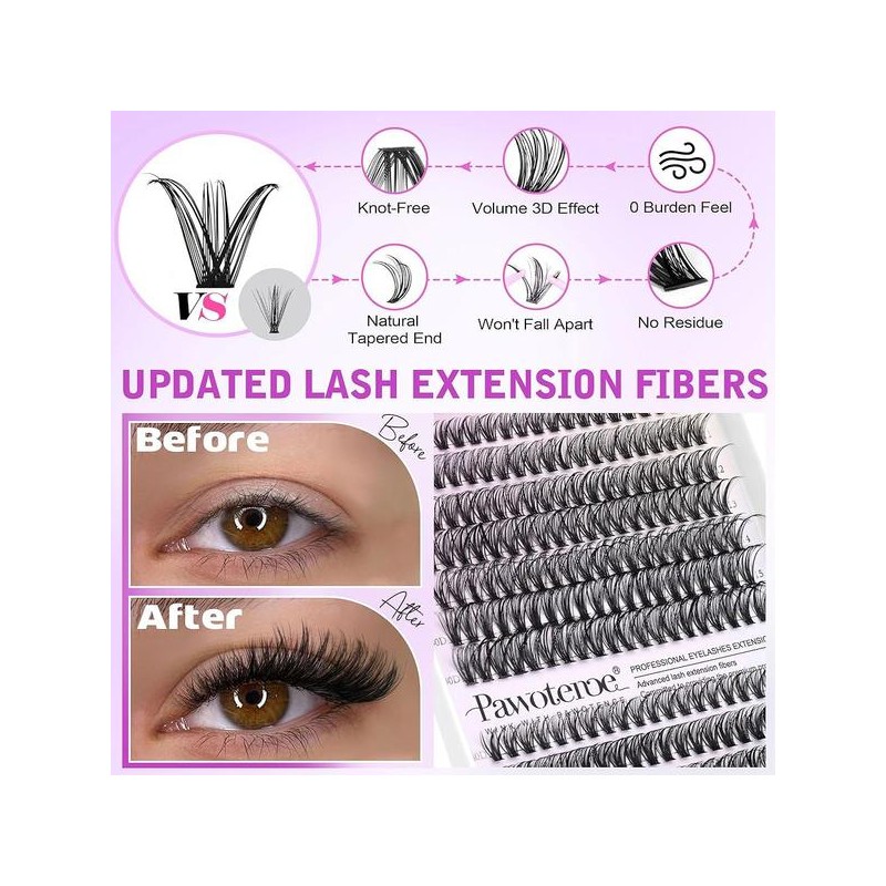 Pawotence 속눈썹 연장 키트 DIY 280pcs 클러스터 키트, 9-16mm 30D