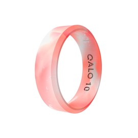 QALO Women's Rubber Silicone Ring, Natural Stone Modern Rubber Wedding Band, Breathable, Durable Engagement Silicone Ring, 6.5mm Wide 1.8mm Thick, Rose Quartz, Size 7