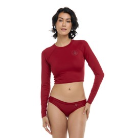 Ruisilp Women's Standard Let It Be Long Sleeve Crop Top Rashguard with UPF 50, Cranberry