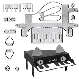 ALIBBON 3D Rabbit Cat Piano Die Cuts for Card Making and Scrapbooking, Piano Cutting Dies Metal Template Molds, Music Die Cuts for DIY Photo Album Paper Embossing Card Making Decoration