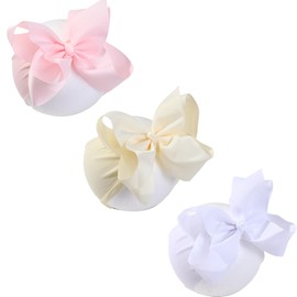 6 Inch Baby Girls Headband Bows, Soft Nylon Hairbands Cute Big Bow Super Elastic Headband for Baby Girls Newborn Infant Toddlers (Beige Pink White, Large)