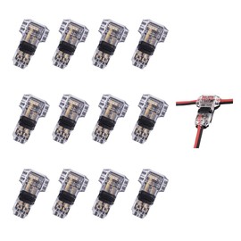 Low Voltage Wire Connector, Quick Solderless Wire Splice Connector, 12 Pack T Tap Wire Connectors, No Stripping Speaker Wire Splice, Fits 24-20 AWG Stranded/Solid Electrical Wires, T Type 2 Pin