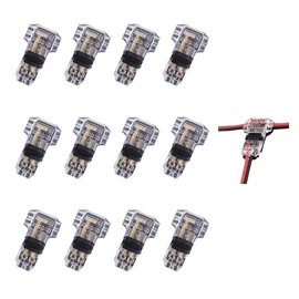 Low Voltage Wire Connector, Quick Solderless Wire Splice Connector, 12 Pack T Tap Wire Connectors, No Stripping Speaker Wire Splice, Fits 24-20 AWG Stranded/Solid Electrical Wires, T Type 2 Pin