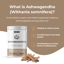 Weider Ashwagandha Professional (120 capsules). Ashwaghandha KSM-66 enriched with AstraGin to improve absorption, Magnesium, Vitamine C. For the normal functioning of the Nervous System. (60 servings)