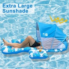 COOLCOOLDEE Inflatable Pool Float with UPF 50+ Sunshade Canopy,Extra Large Pool Lounger Float for Adult with Headrest,Cup Holder