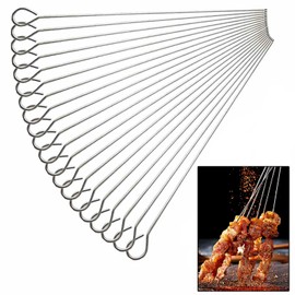 20 Pcs BBQ Small Stainless Steel Food-Grade Metal Kebab Skewers Turkey Lacers Reusable Skewers for Air Fryer, for Oven Camping Campfire Trussing Turkey 5.91"/15cm