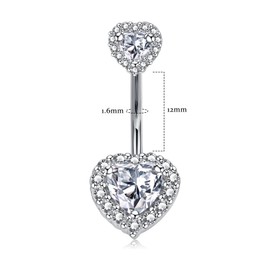 LAURITAMI Belly Button Piercing 925 Silver Double Heart Zirconia 14G Piercing Belly Button Piercing Sterling Silver 8 mm 10 mm 12 mm Belly Button Piercing Silver Jewellery for Women, Sterling Silver