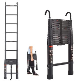 Telescoping Ladder 10.5FT Multi-Purpose Folding Step Ladder (Black) 330lbs Load Capacity, Folded 2.7ft, Portable Aluminum Collapsible Ladder with Non-Slip Feet, Adjustable Height Easy to Operate