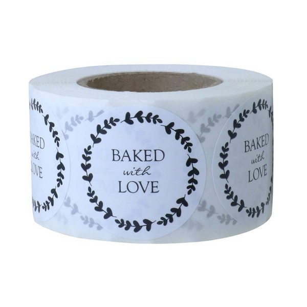 Hybsk Baked with Love Stickers with Wreath Around 1.5 Inch