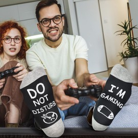 Do Not Disturb I'm Gaming Funny Gifts for Boy Novelty Present Fun Socks for Gamer Gift Ideas for Him On Birthday Christmas Cotton Comfortable Breathable Not Fade 6-13,Grey 3
