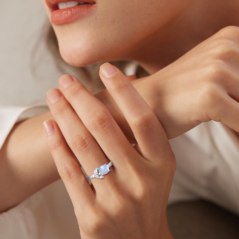 ETERMBOL Celestial Sun and Moon Ring Moonstone Ring for Women