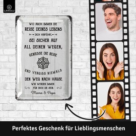 LANOLU Retro Tin Sign Enjoy the Journey of Your Life – Emotional Gift Daughter or Son from Mum and Dad – First Home Gift Excerpt Youth Consecration 20 x 30 cm