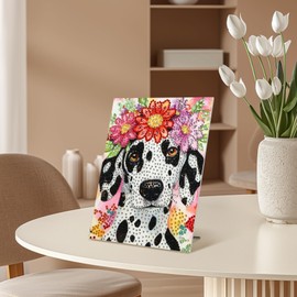 KEYIFA Tabletop Diamond Art Painting Kit, Cute Spotted Dog, Stand Up Rhinestone Gem Art Craft Kit for Adults, DIY Special Crystal Diamond Desk Placement Ornament Table Decoration