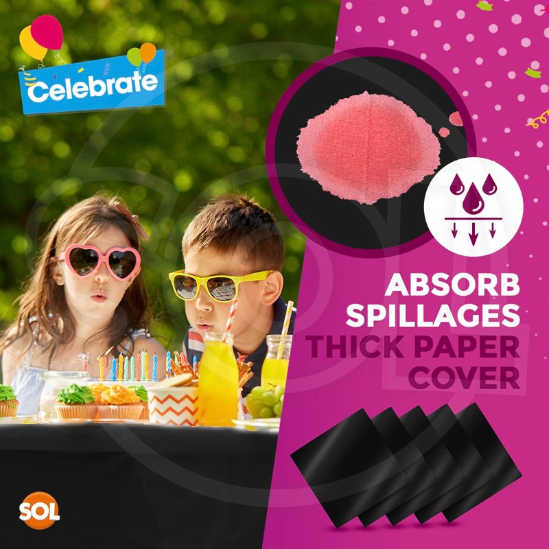 SOL 5pk Black Paper Table Cover 90 x 90cm Paper