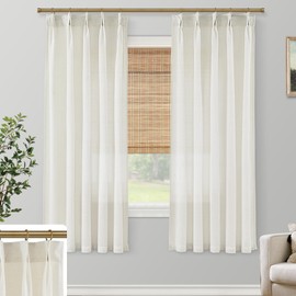 SHINELAND 63 Inch Length Linen Curtains for Living Room,Sheer Semi Light Filtering Pinch Pleated Drapes 63 Inches Long 2 Panels Set